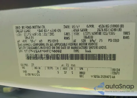 2017 Ford F-250 Xlt из США, поврежденный, VIN 1FT7W2A61HEC56092